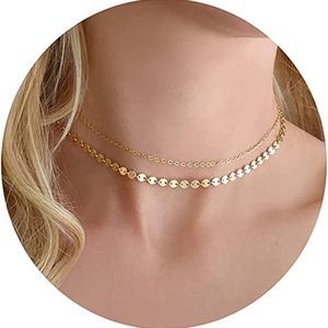 Layered Gold Chain Necklace for Women Dainty 14K Gold Choker Necklaces for Women